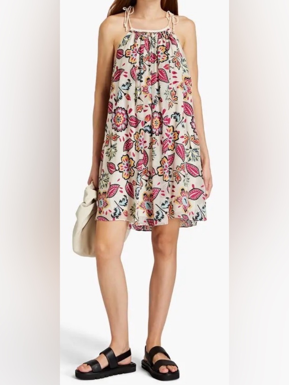 rag & bone Cream Floral Tie-Shoulder Mini Dress